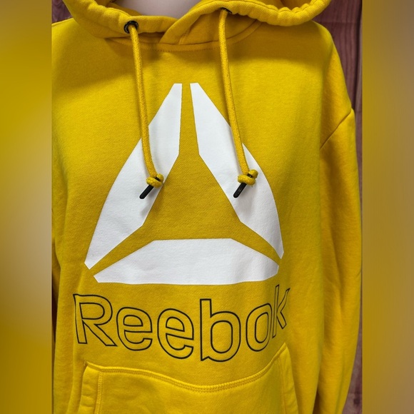 Reebok gold white kangaroo pocket hoodie long sleeve cotton sweatshirt size M - Picture 11 of 17